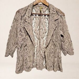 Chenault Taupe Floral Lace Open Cardigan